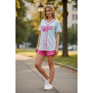 Barbie x Forever 21 White Pink Baseball Jersey Womens Size Medium